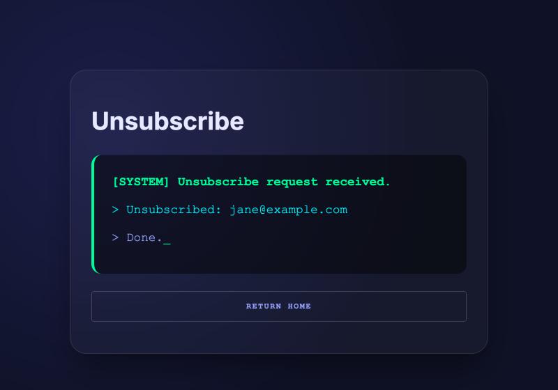 The old unsubscribe result in the terminal style