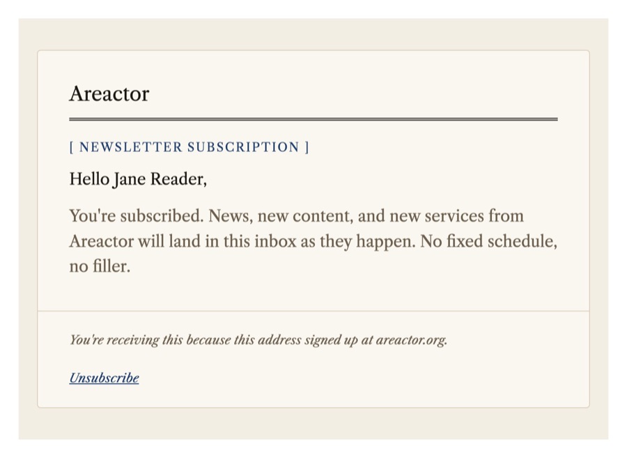 The new newsletter welcome as a cream letter